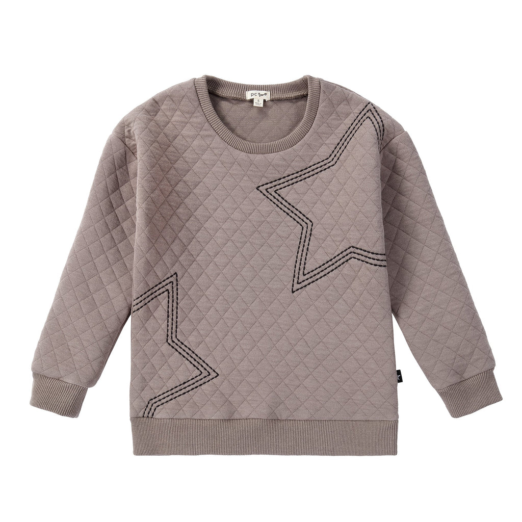 Taupe Quilted Sweatshirt with Embroidered Star Detail