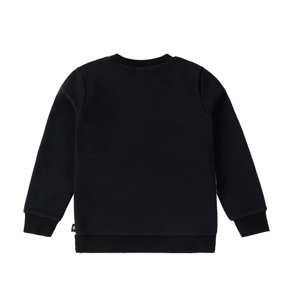 Black and Sherpa Sweatshirt with Leather Pocket Detail