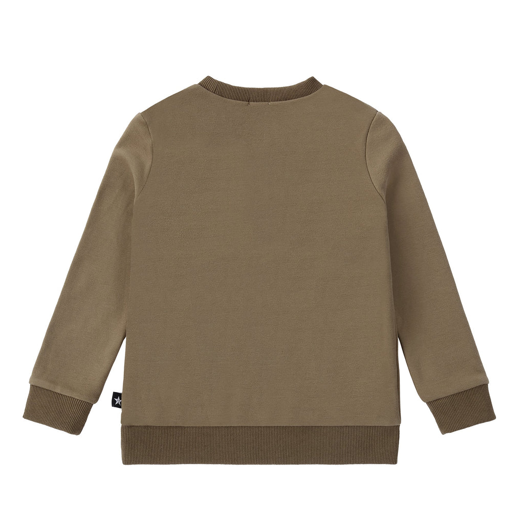 Brown Sweatshirt with Heather Brown Toggle Pocket Detail