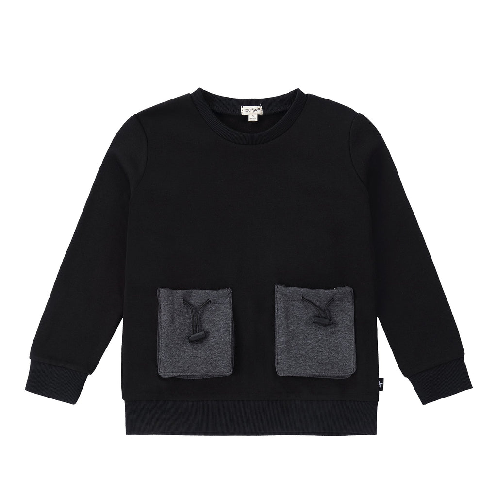 Black Sweatshirt with Heather Grey Toggle Pocket Detail