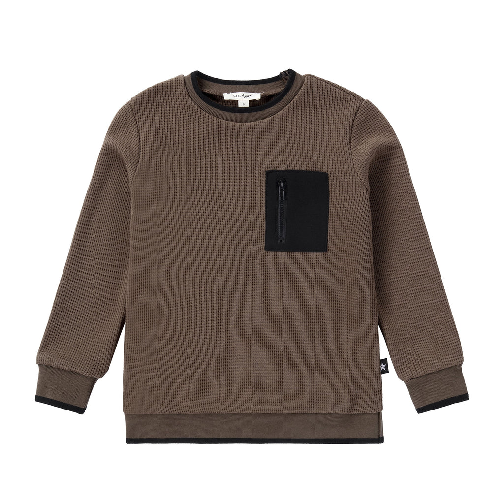 Taupe Waffle Sweatshirt with Black Accents