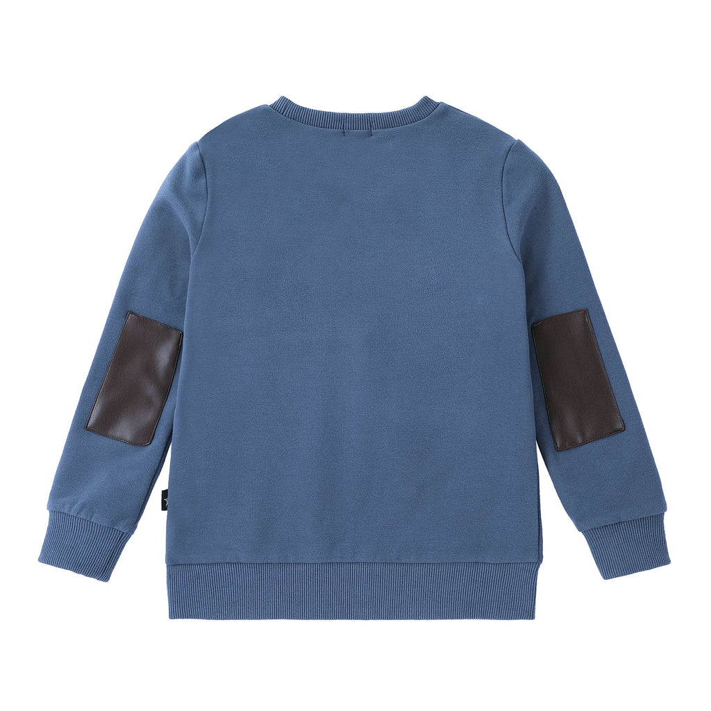 Blue Sweatshirt with Leather Pocket Detail