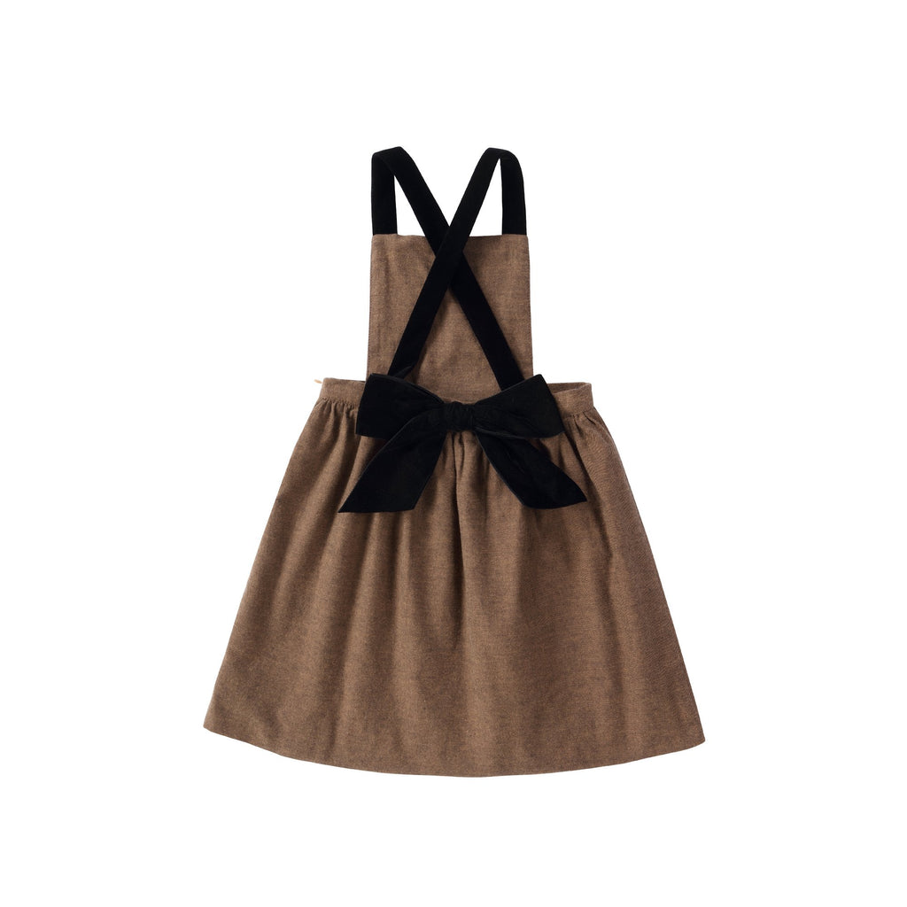 Girls Brown Tweed Pinafore Dress with Velvet Accent