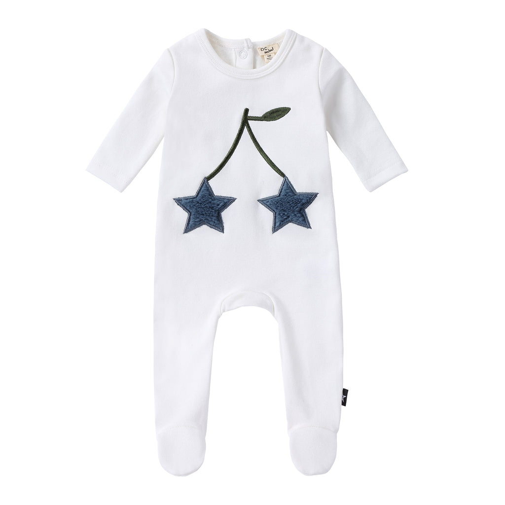 Ivory Footie with Blue Sherpa Star Applique
