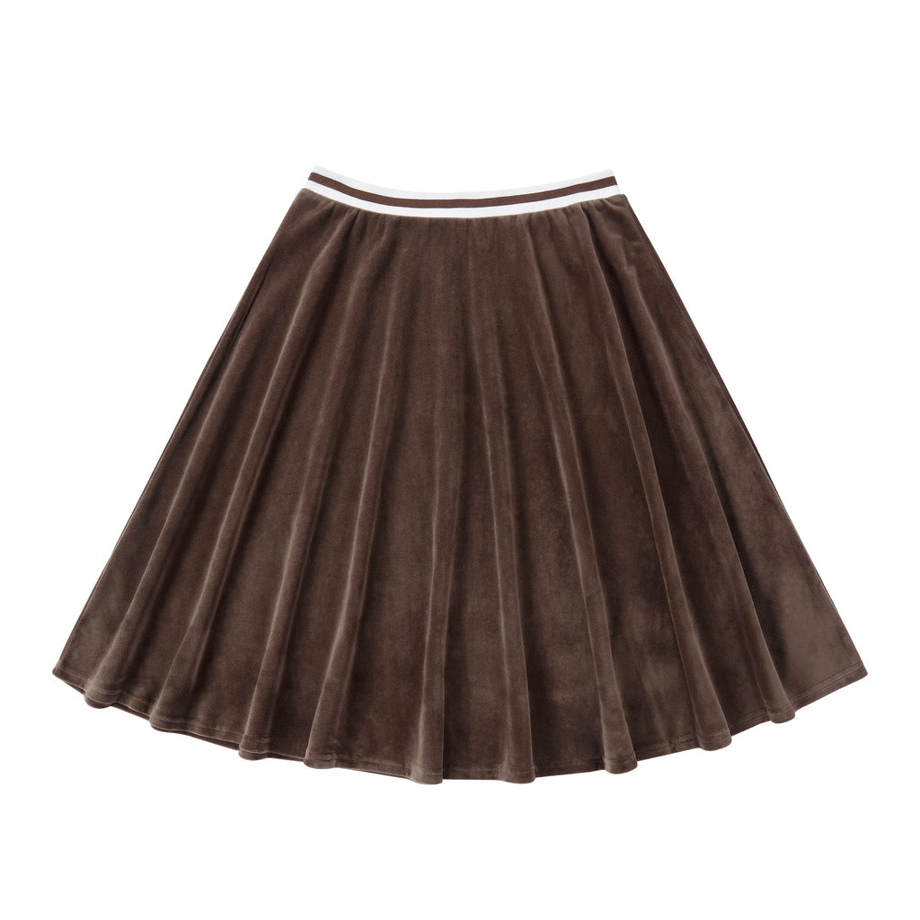 Moss Brown Velour Circle Skirt with Ivory Ribbing Details