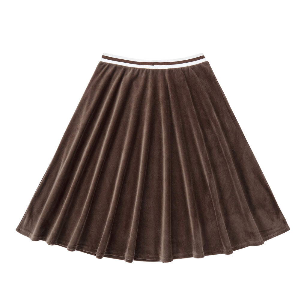 Moss Brown Velour Circle Skirt with Ivory Ribbing Details