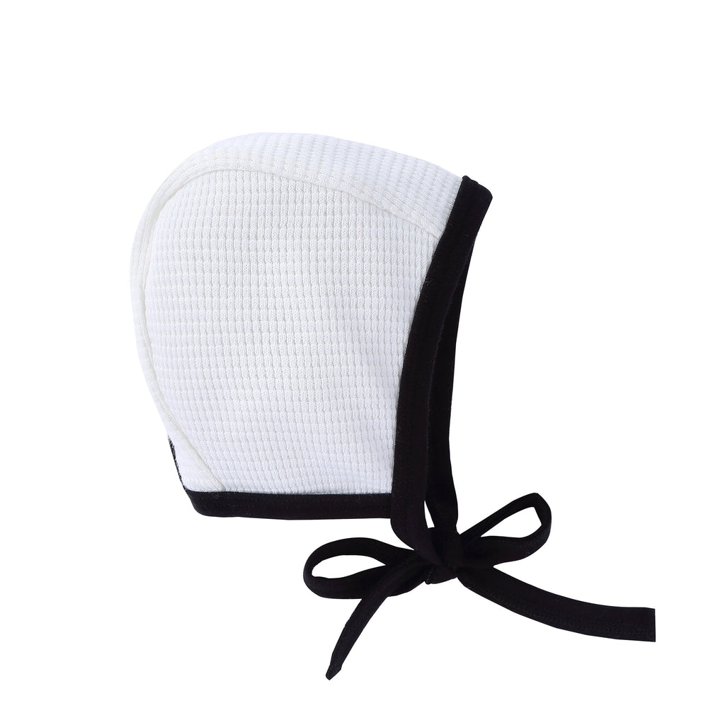 Ivory Waffle Hat with Black Accents
