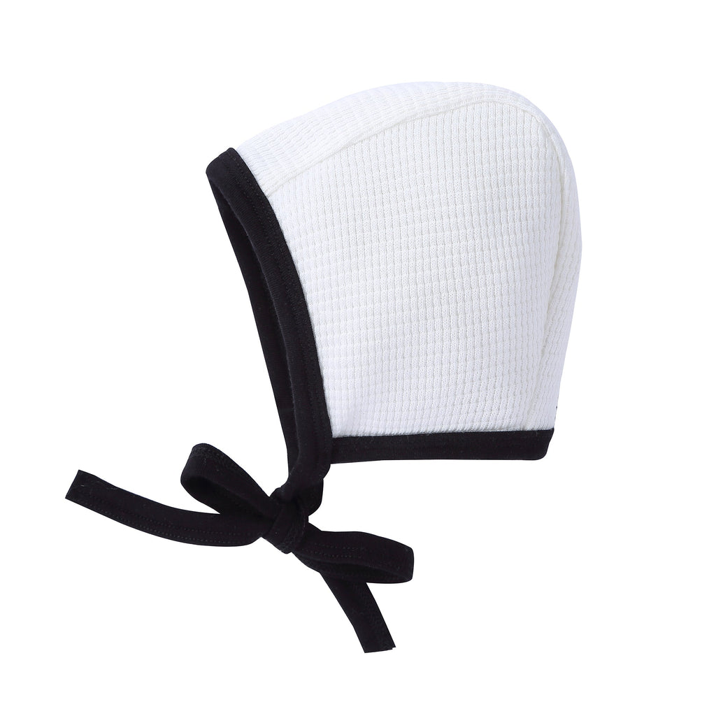 Ivory Waffle Hat with Black Accents