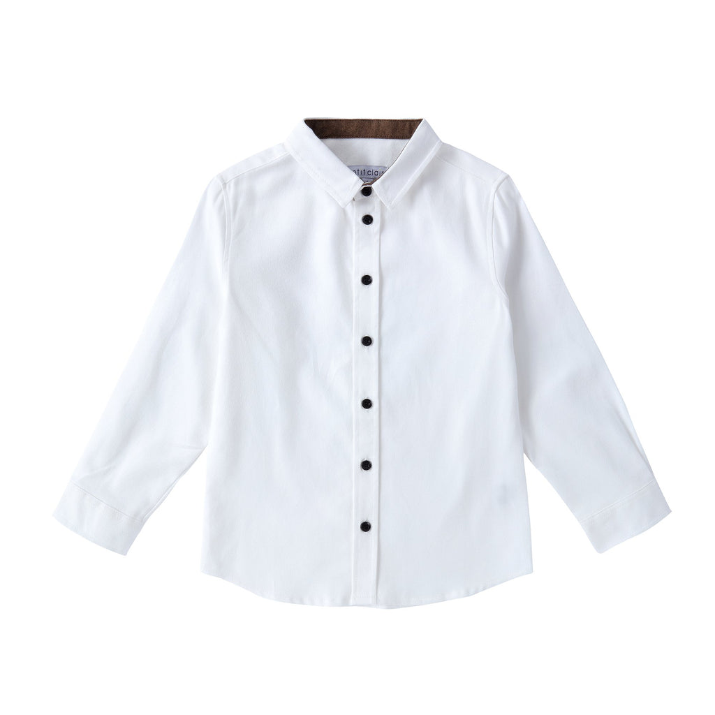 Boys White Shirt with Brown Contrast