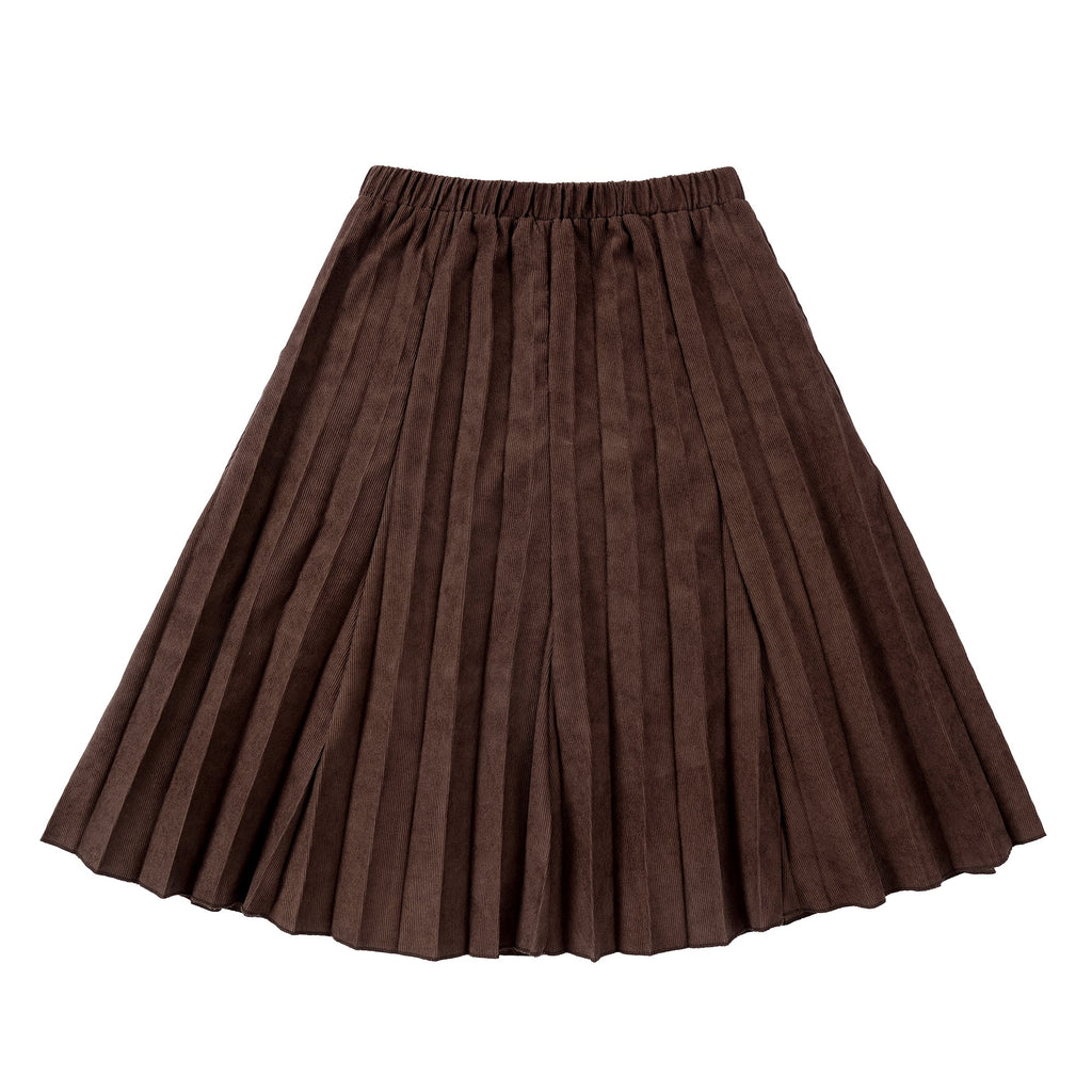 Brown Corduroy Sunburst Pleated Skirt