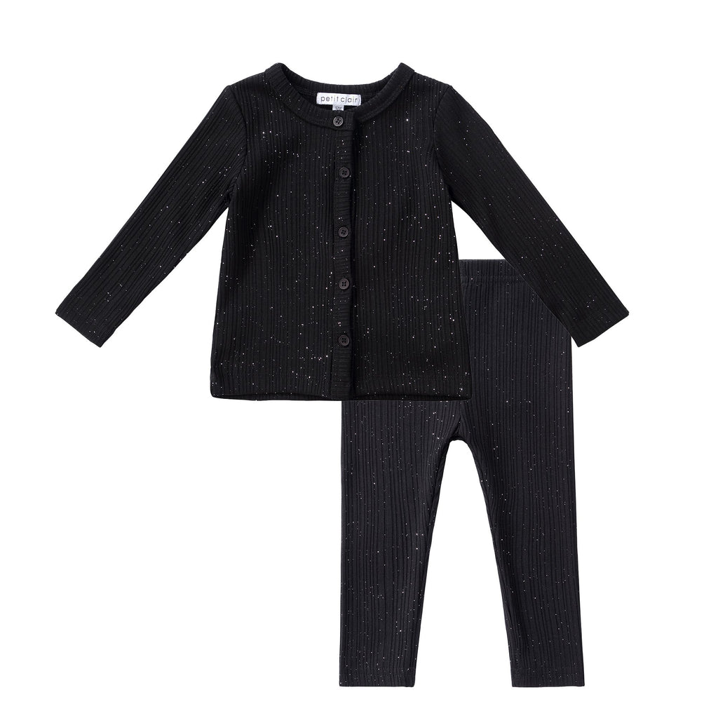 Baby Sparkly Black Ribbed Cardigan Set