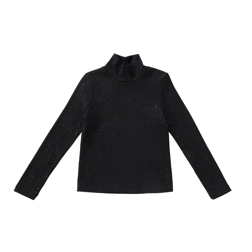 Sparkly Black  Ribbed Turtle-neck