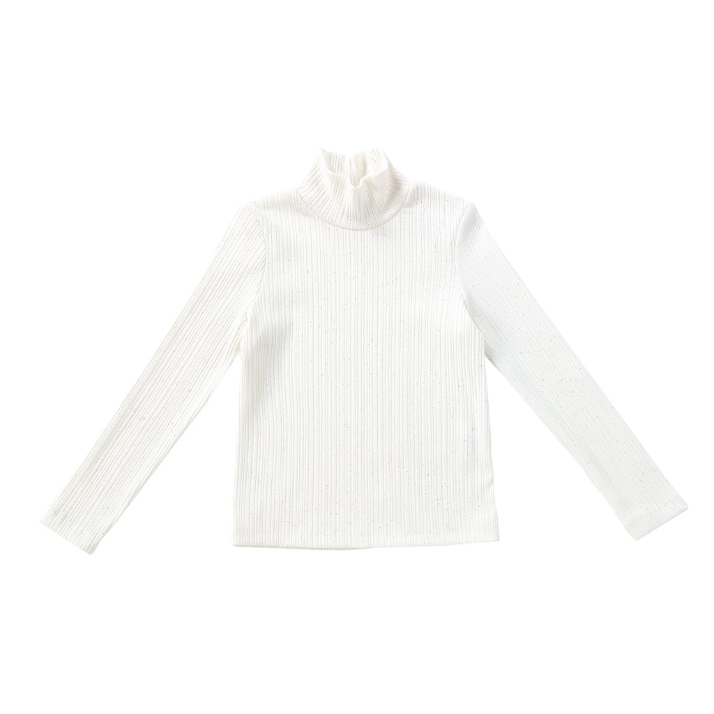 Girls Sparkly Ivory Ribbed Turtle-neck