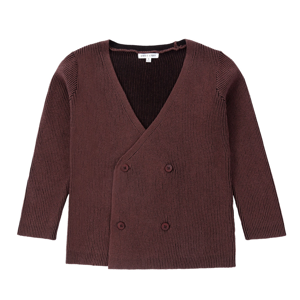 Merlot Two-Toned Ribbed Double Breasted Cardigan