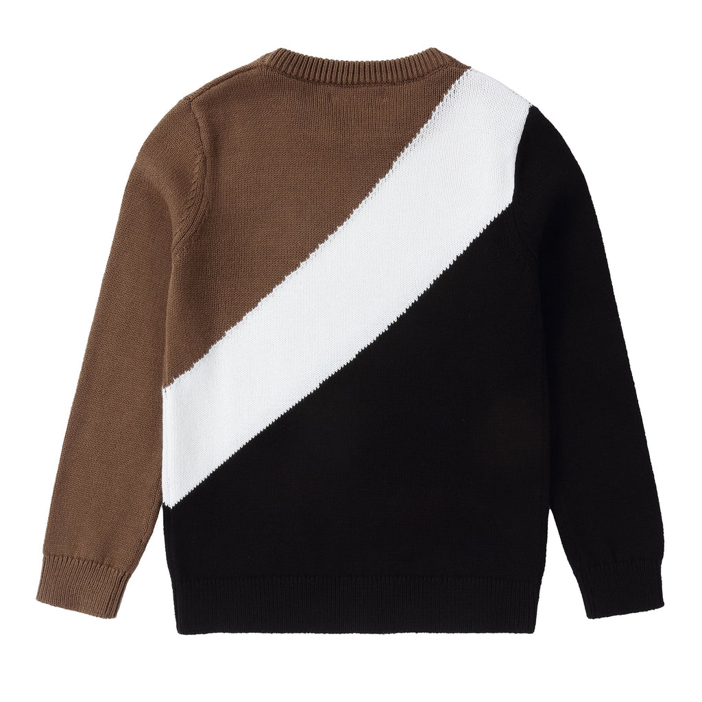 Brown White and Black Colorblock Knit Sweater