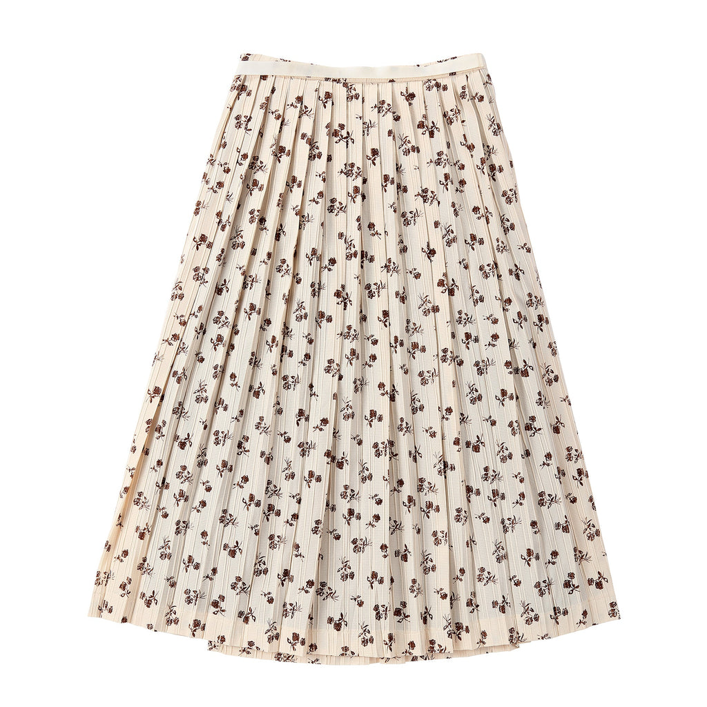 Tan Floral Pleated Wrap Maxi Skirt