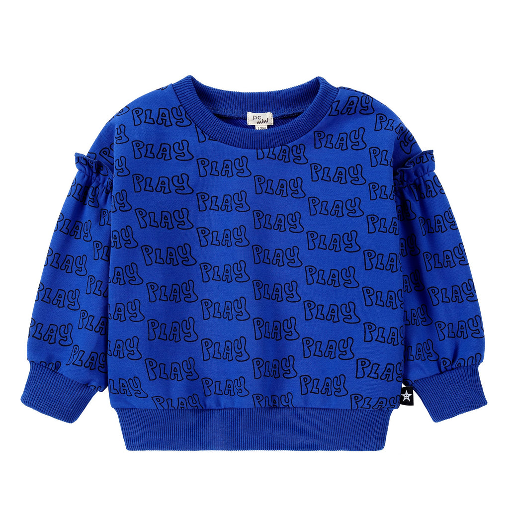 Royal Blue "Play" Printed Ruffle Sweatshirt