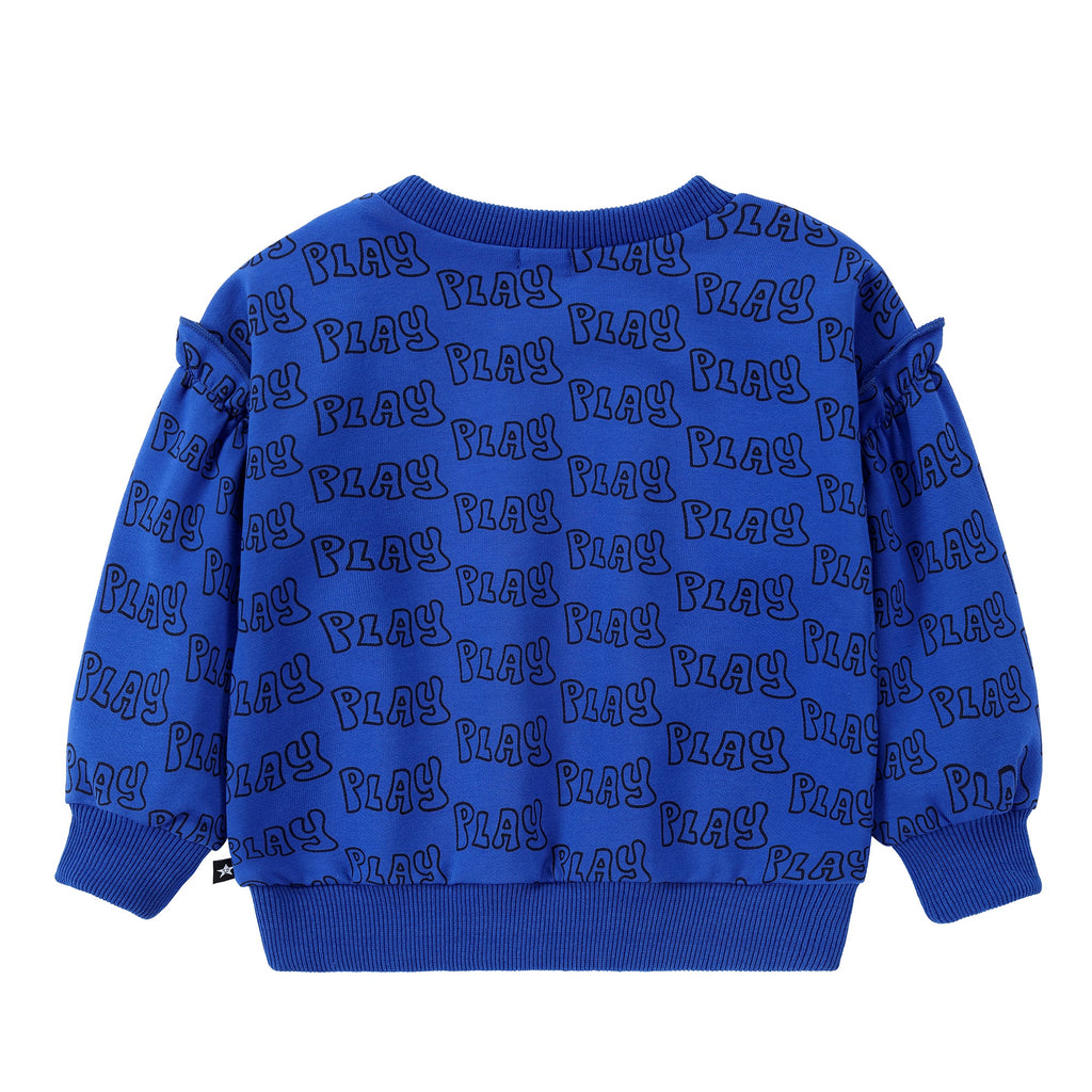 Royal Blue "Play" Printed Ruffle Sweatshirt