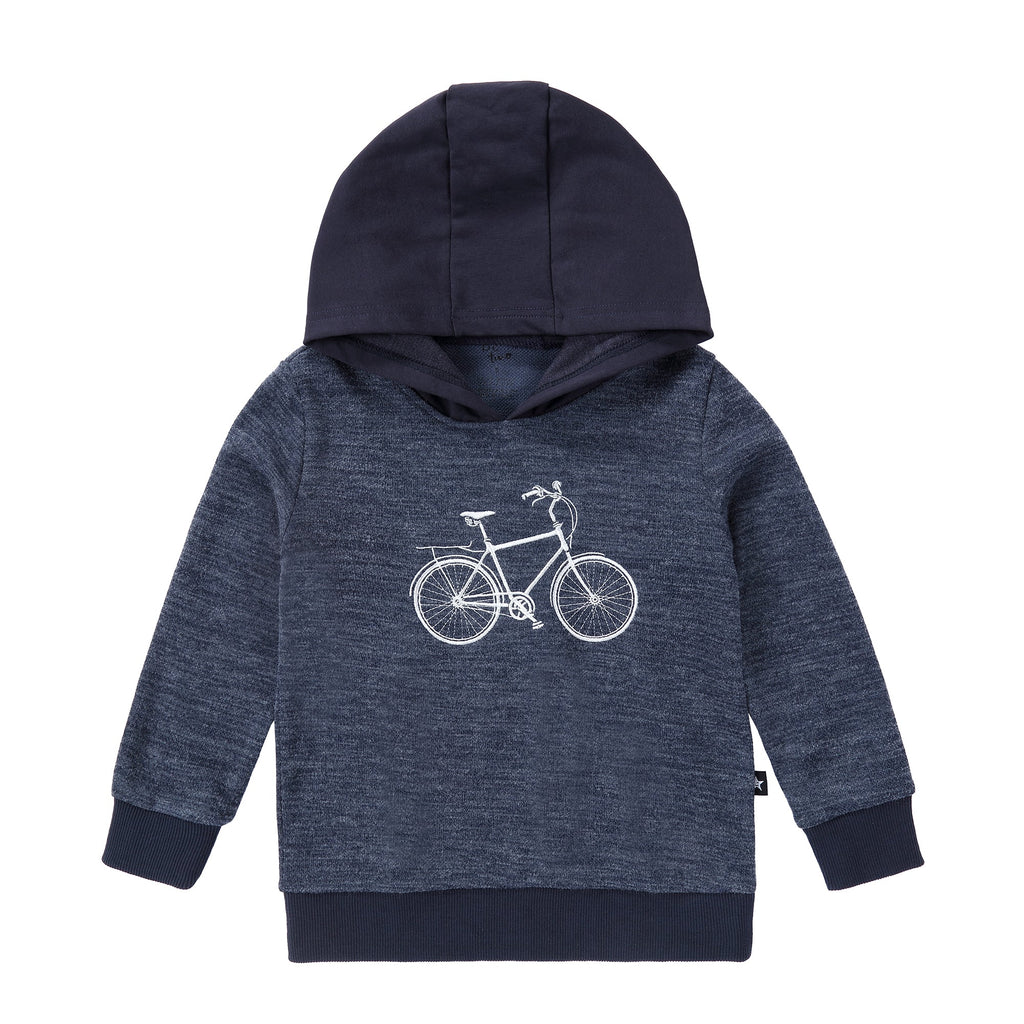 Heather Blue Hooded Sweatshirt with Bike Embroidery