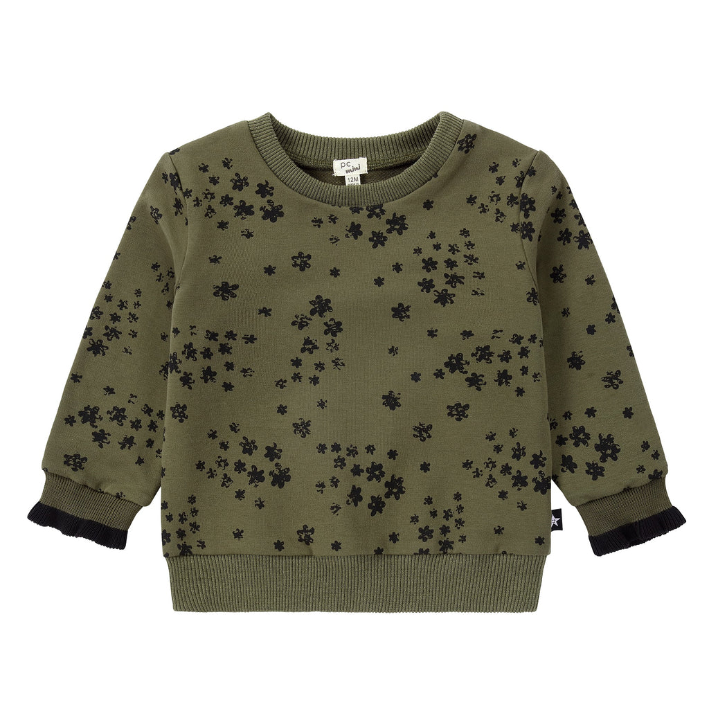 Baby Olive Green Floral Printed Sweatshirt