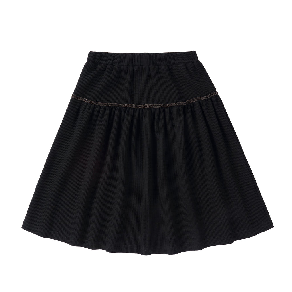 Black Waffle Skirt with Light Olive Stitching