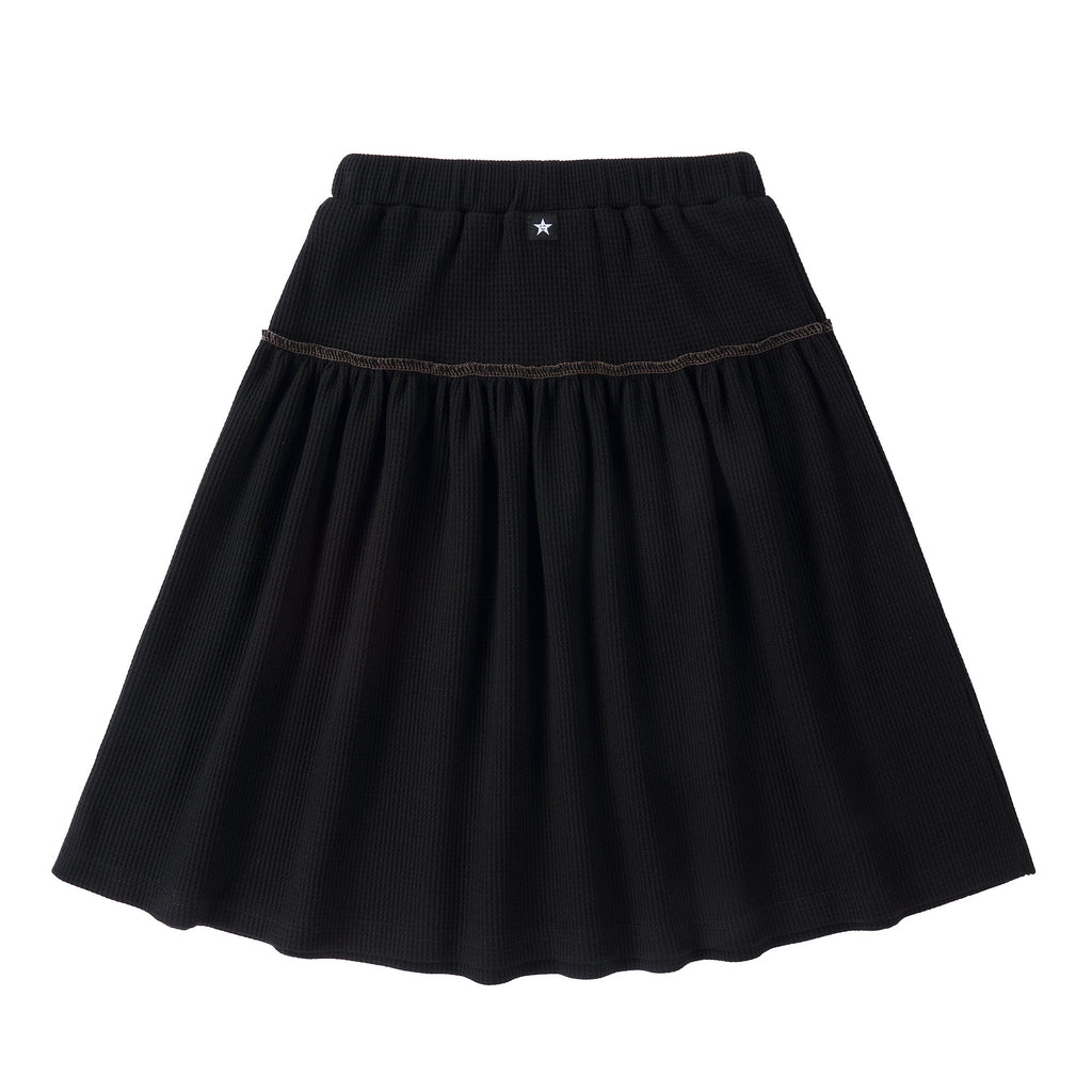 Black Waffle Skirt with Light Olive Stitching