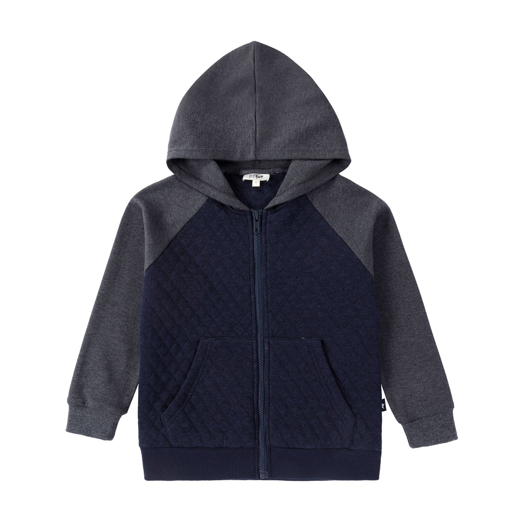 Grey and Blue Quilted Zip up Sweatshirt