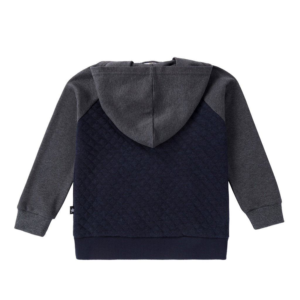Grey and Blue Quilted Zip up Sweatshirt