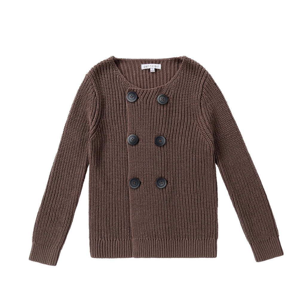 Dark Brown Double Breasted Chunky Ribbed Knit Cardigan