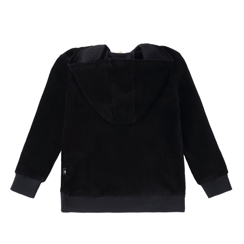 Black Stretch Corduroy Lace up Sweatshirt