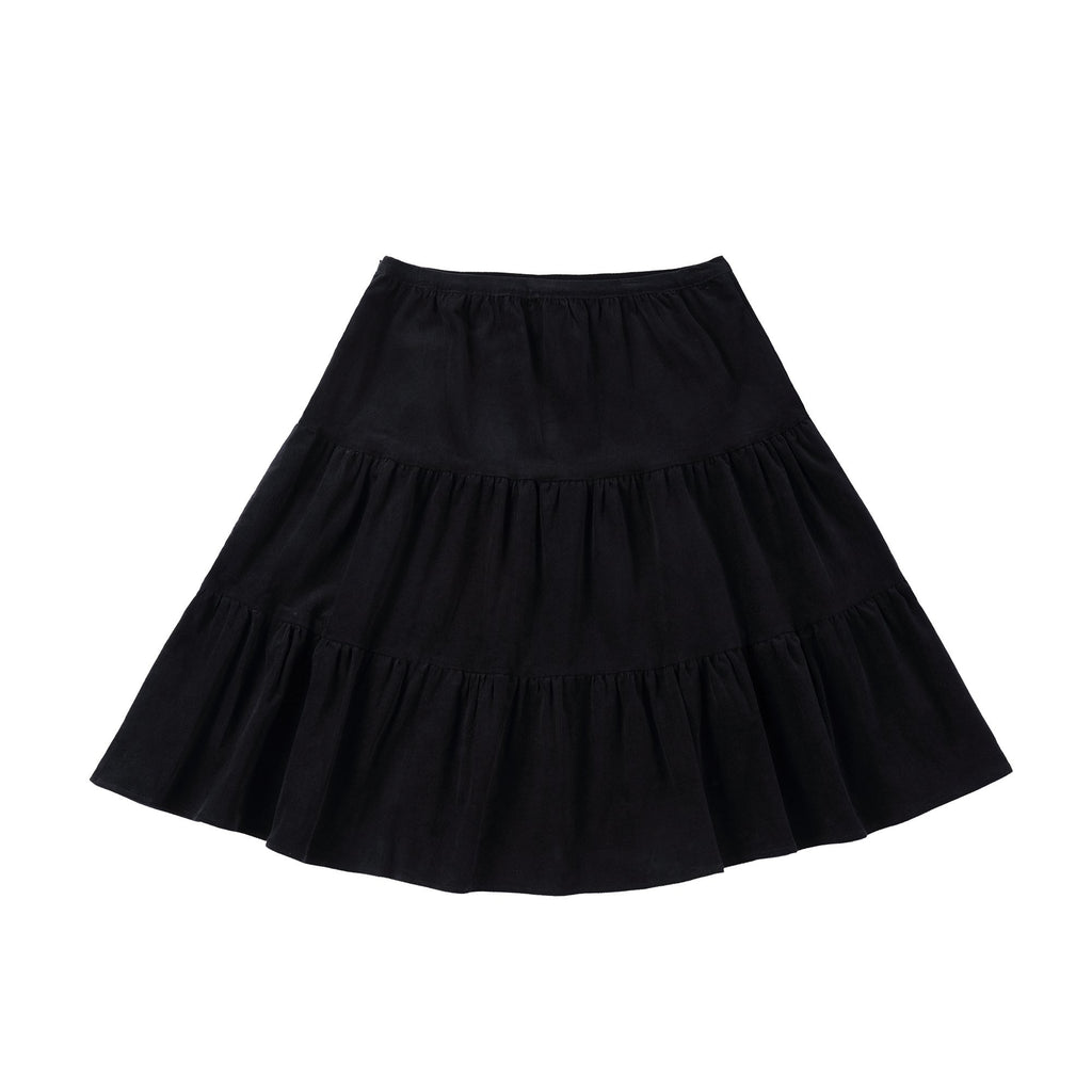 Black Corduroy Tiered Skirt