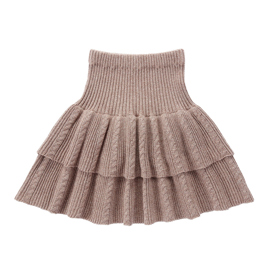 Taupe Textured Tiered Skirt with Cable Detail