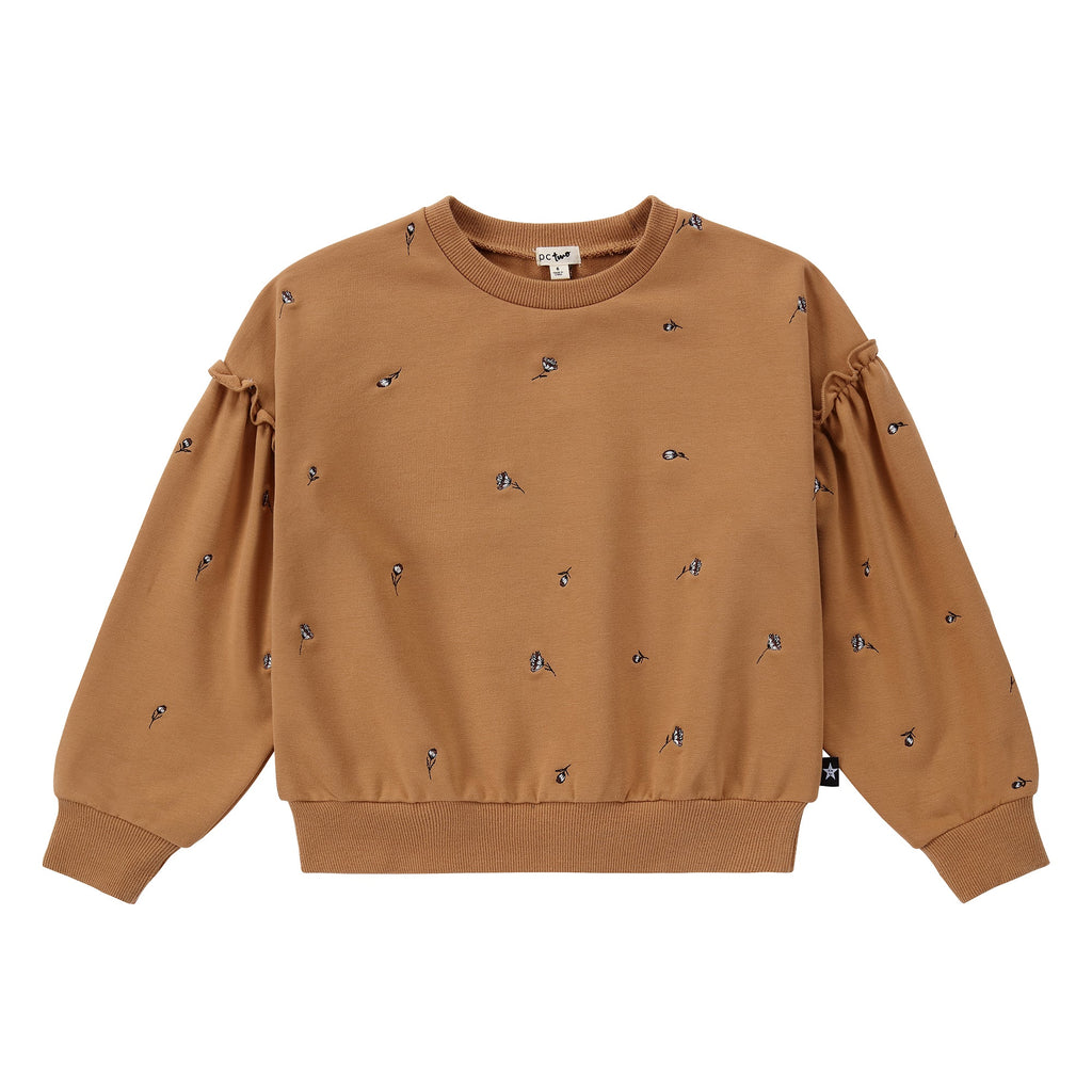 Golden Embroidered Flower Drop Shoulder Sweatshirt