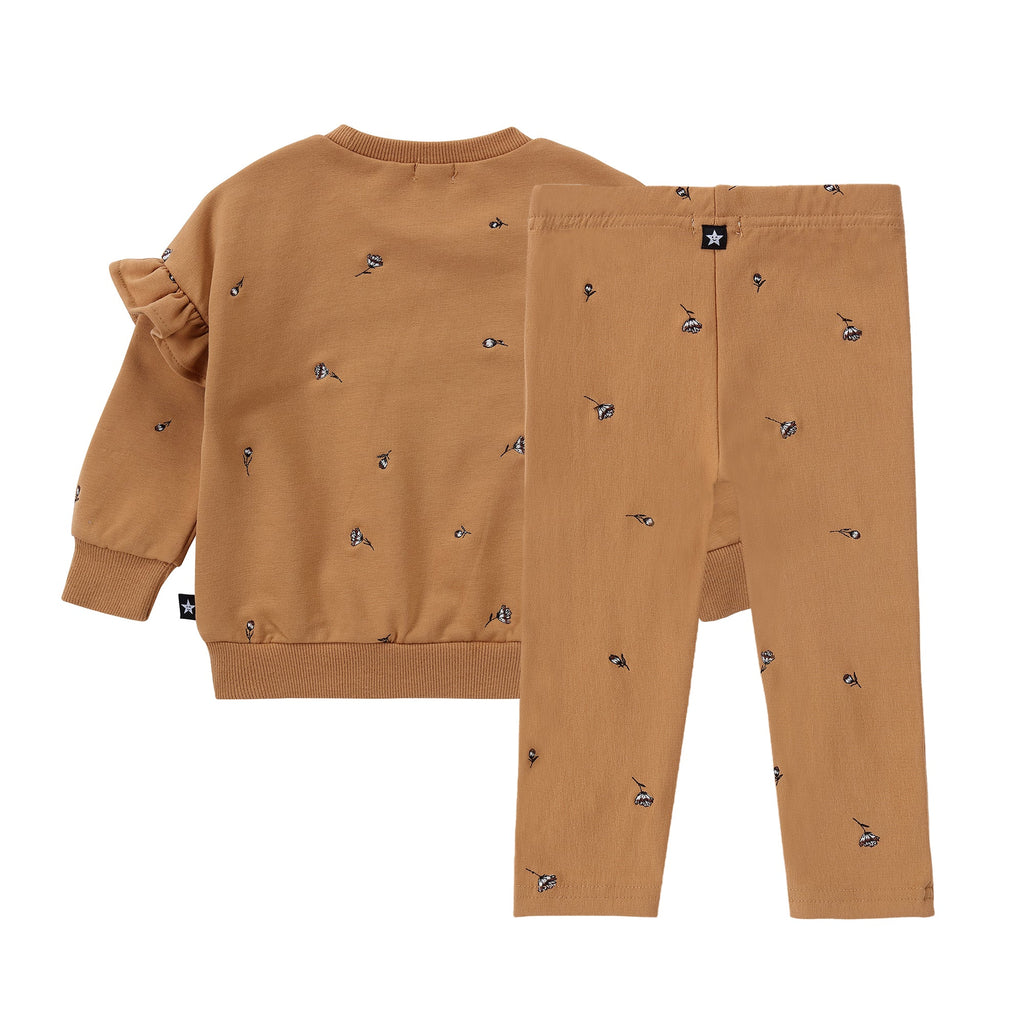 Golden Embroidered Flower Drop Shoulder Sweatshirt Set
