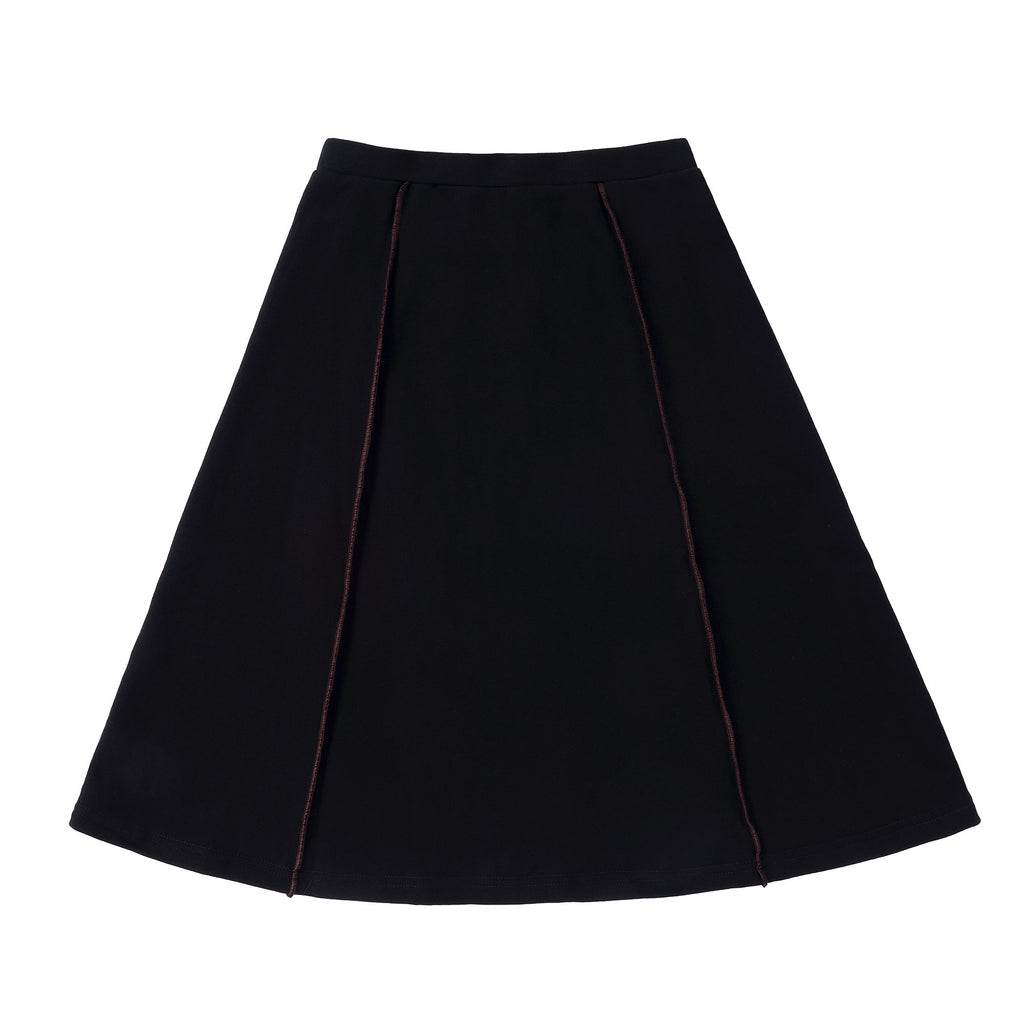 Teens Black A-line Skirt with Brown Stitching