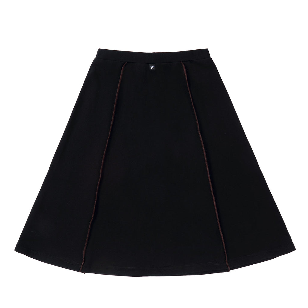 Teens Black A-line Skirt with Brown Stitching