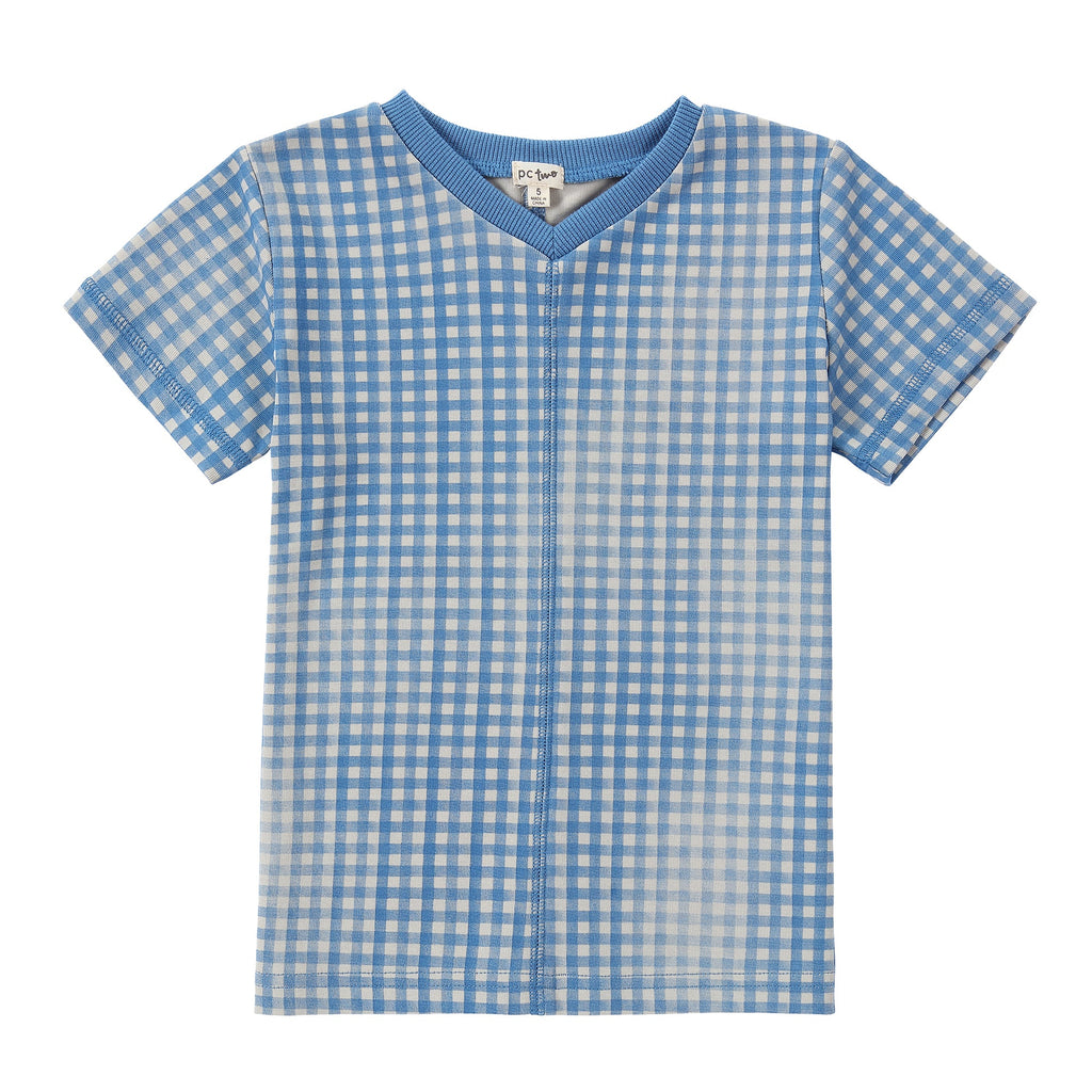 Distressed Gingham V-neck T-shirt