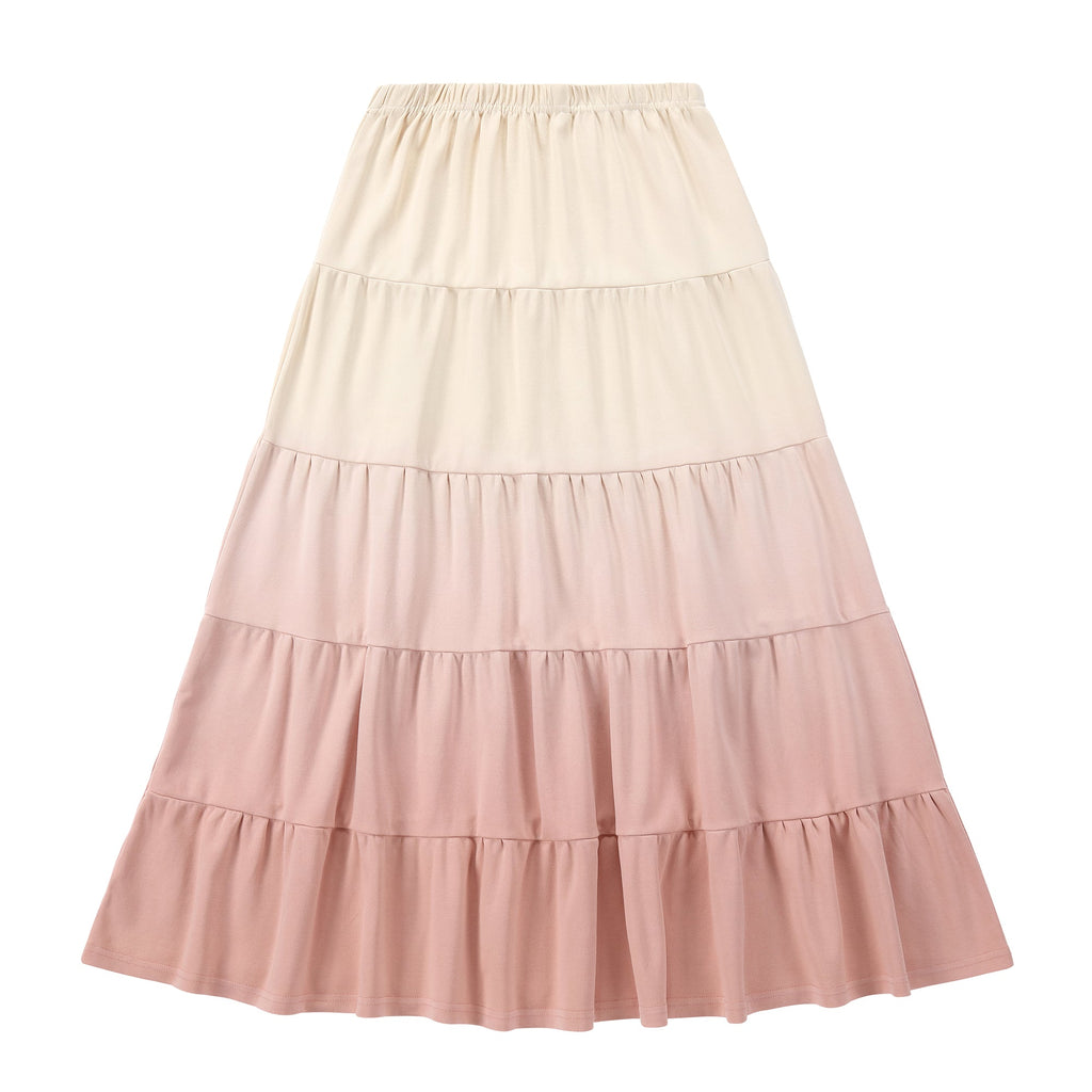 Teens Light Tan and Dusty Rose Dip Dye Tiered Maxi Skirt