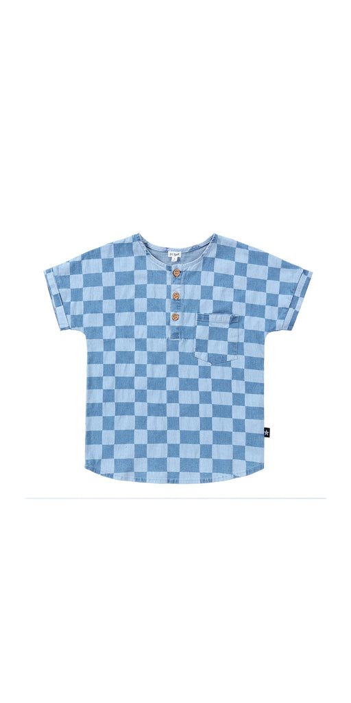 Grid Denim Mandarin Shirt