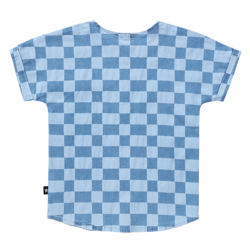 Grid Denim Mandarin Shirt