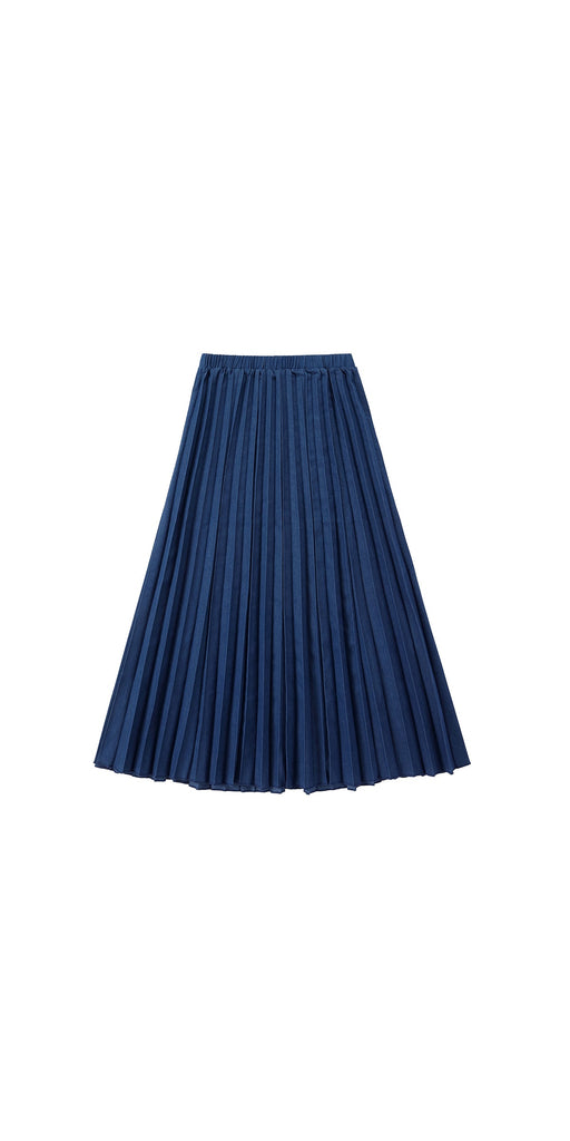 Blue Denim Maxi Pleated Skirt