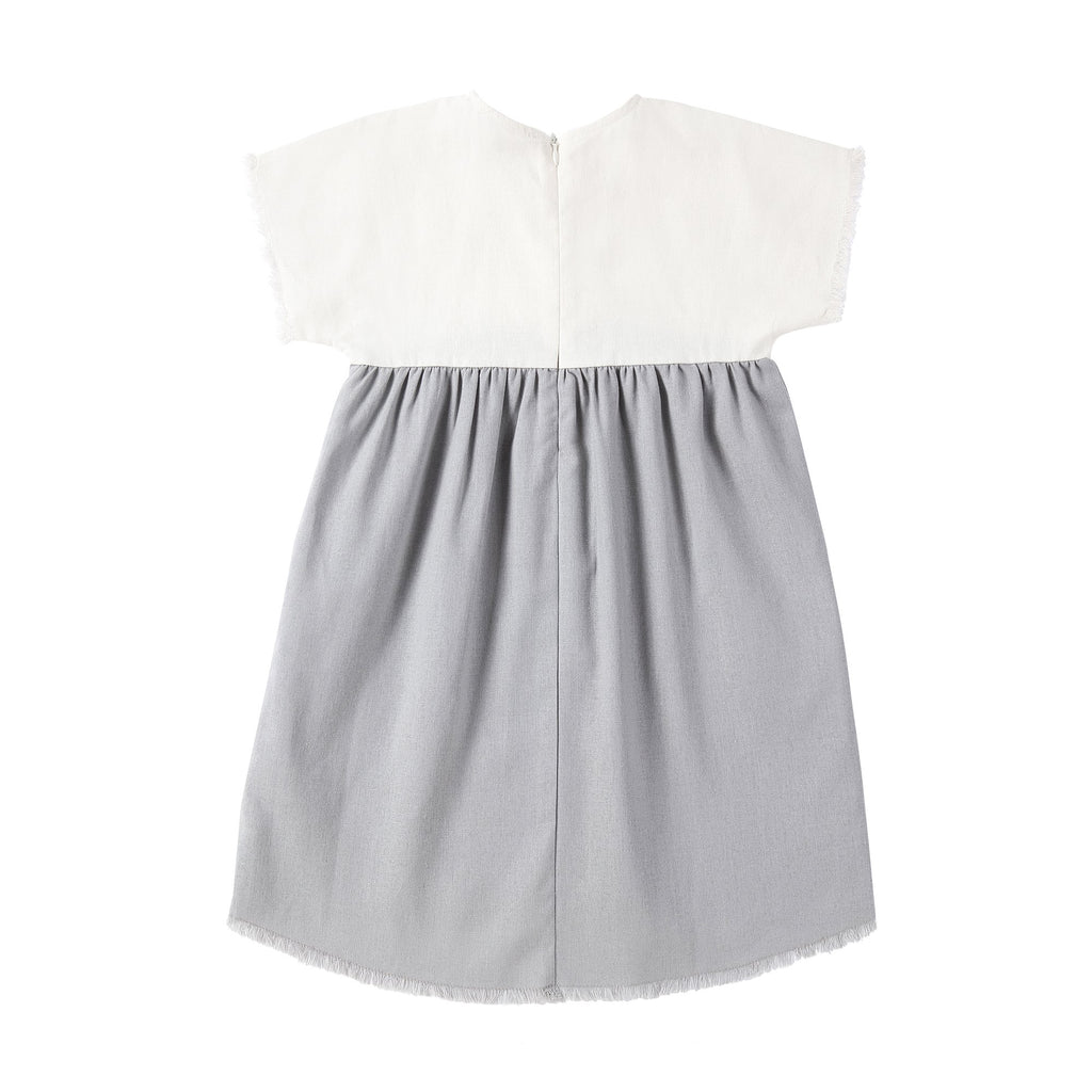 Girls Dusty Blue and Ivory Linen Dress