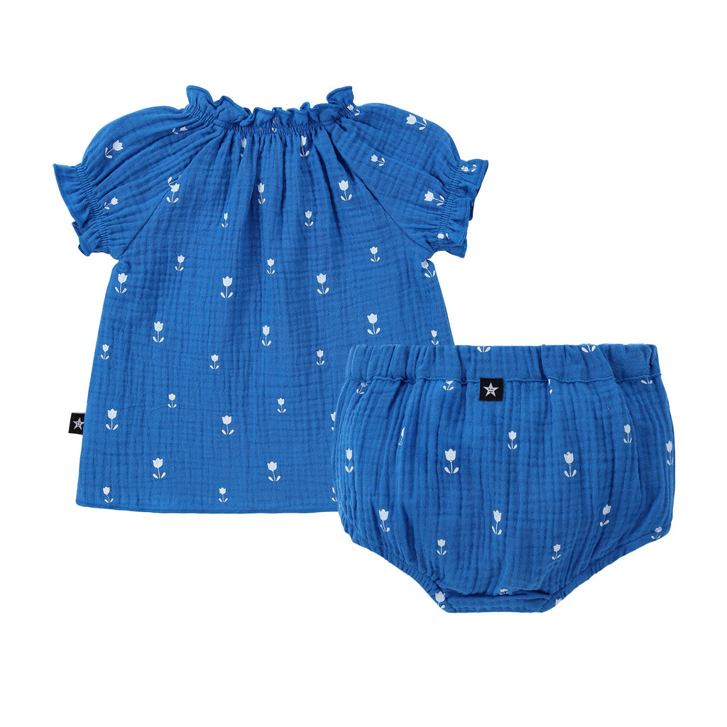 Royal Blue Tulip Printed Muslin Set