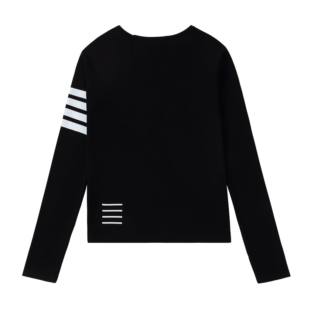 Teens Black Long Sleeve T-shirt with White Stripe Details