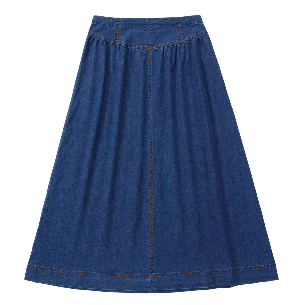 Dark Denim Paneled Yoke Maxi Skirt