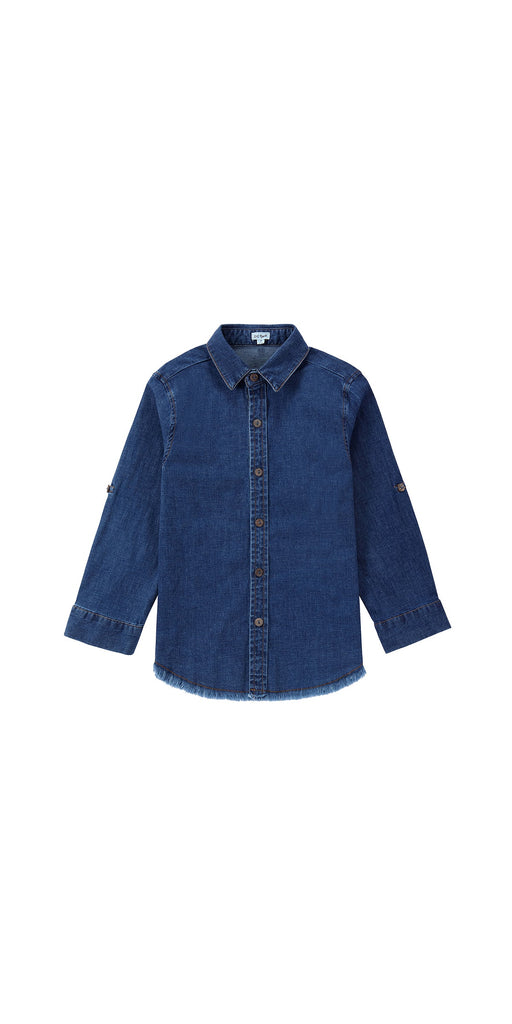 Dark Denim Frayed Detail Shirt