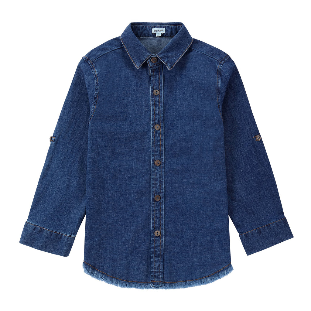 Dark Denim Frayed Detail Shirt