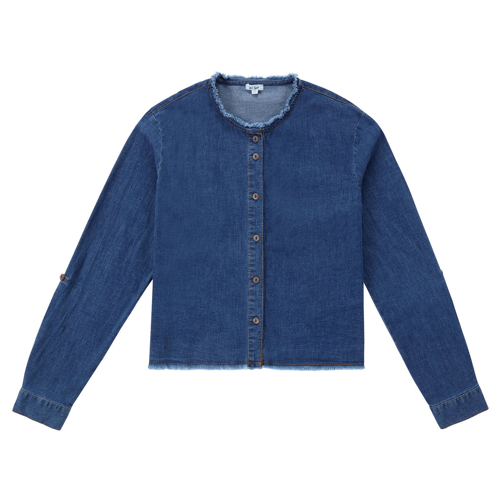 Dark Denim Frayed Detail Shirt