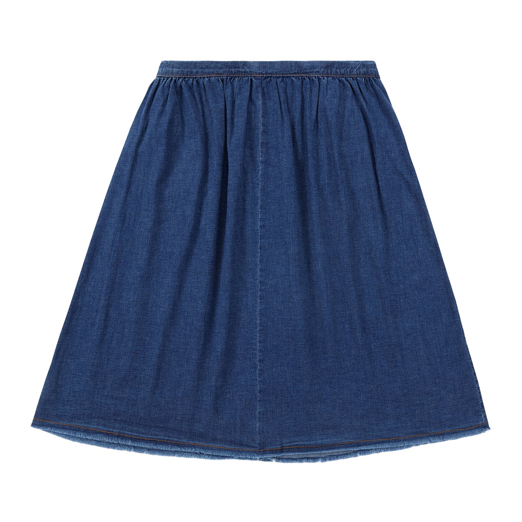 Dark Denim Frayed Detail Skirt