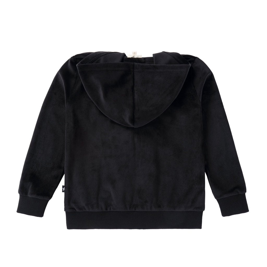 Black Velour Ruffle Zip up Sweatshirt